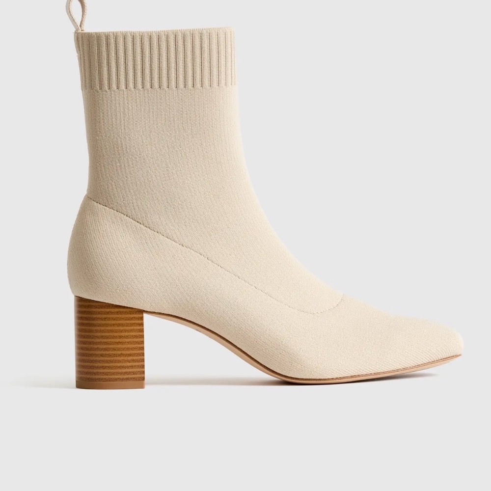 Quince Eco Knit Heeled Bootie in Cream Size 10